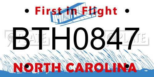 BTH0847 North Carolina License Plate