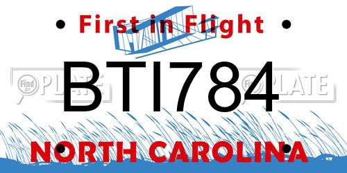 BTI784 North Carolina License Plate