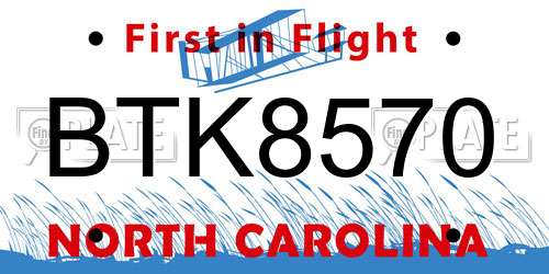 BTK8570 North Carolina License Plate
