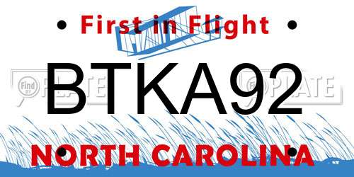 BTKA92 North Carolina License Plate