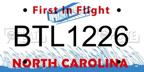 BTL1226 North Carolina License Plate