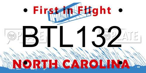 BTL132 North Carolina License Plate