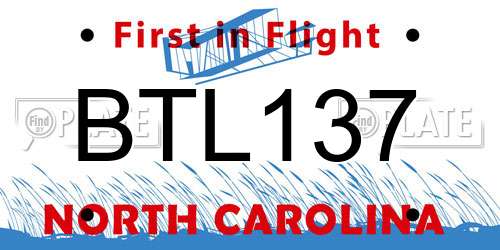 BTL137 North Carolina License Plate