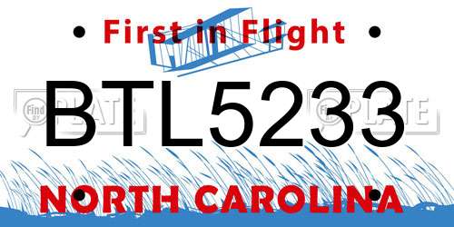 BTL5233 North Carolina License Plate