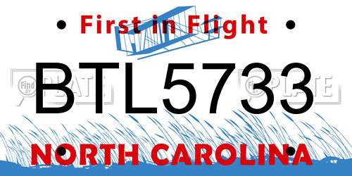BTL5733 North Carolina License Plate