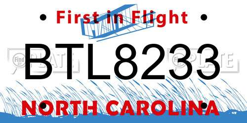 BTL8233 North Carolina License Plate