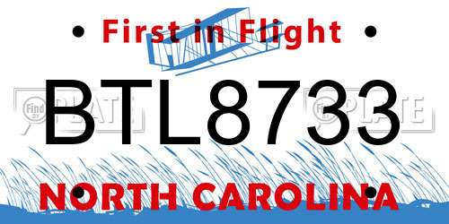 BTL8733 North Carolina License Plate