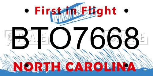 BTO7668 North Carolina License Plate