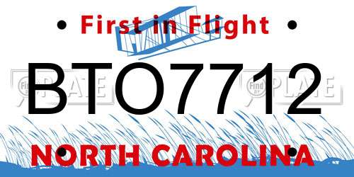 BTO7712 North Carolina License Plate
