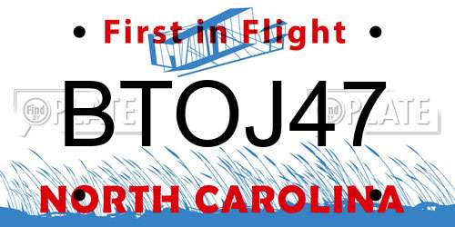 BTOJ47 North Carolina License Plate