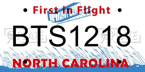 BTS1218 North Carolina License Plate