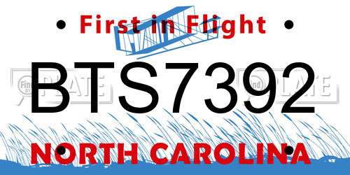 BTS7392 North Carolina License Plate
