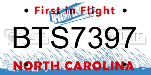 BTS7397 North Carolina License Plate