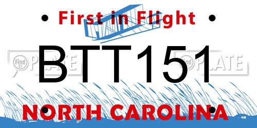 BTT151 North Carolina License Plate