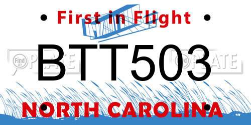 BTT503 North Carolina License Plate