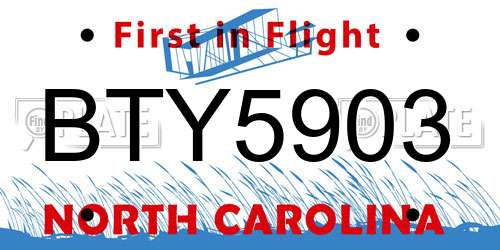 BTY5903 North Carolina License Plate