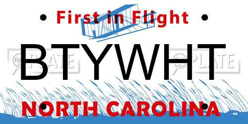 BTYWHT North Carolina License Plate
