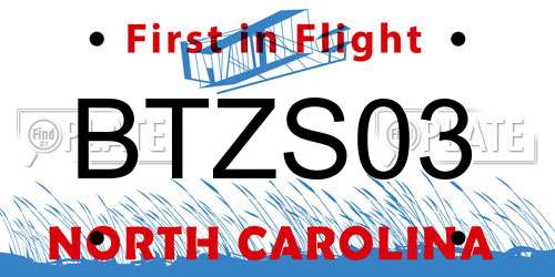 BTZS03 North Carolina License Plate