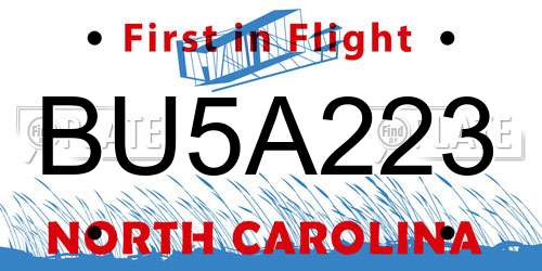 BU5A223 North Carolina License Plate