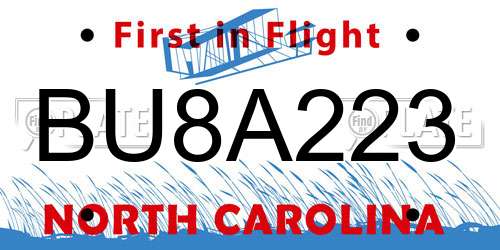 BU8A223 North Carolina License Plate