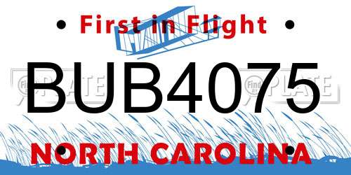 BUB4075 North Carolina License Plate