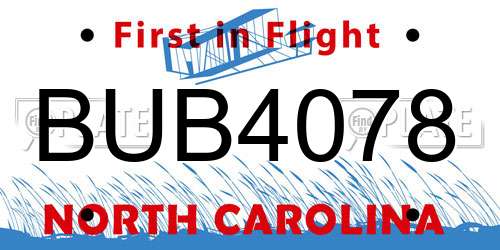 BUB4078 North Carolina License Plate