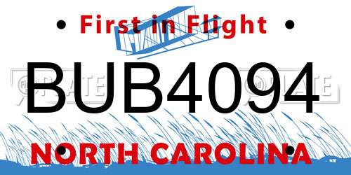 BUB4094 North Carolina License Plate