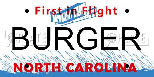 BURGER North Carolina License Plate