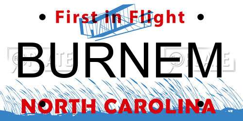 BURNEM North Carolina License Plate