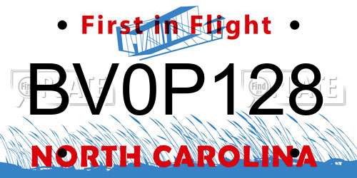 BV0P128 North Carolina License Plate