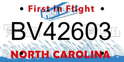 BV42603 North Carolina License Plate