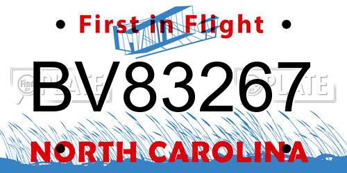 BV83267 North Carolina License Plate