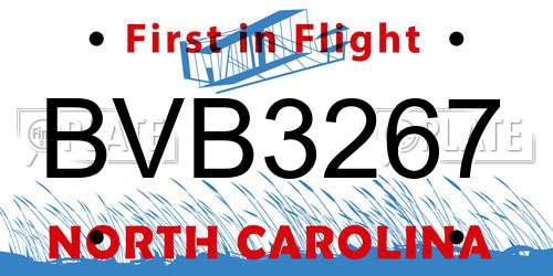 BVB3267 North Carolina License Plate