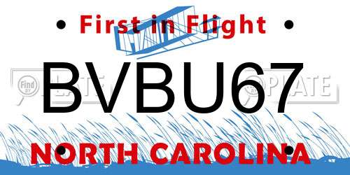 BVBU67 North Carolina License Plate