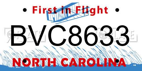 BVC8633 North Carolina License Plate
