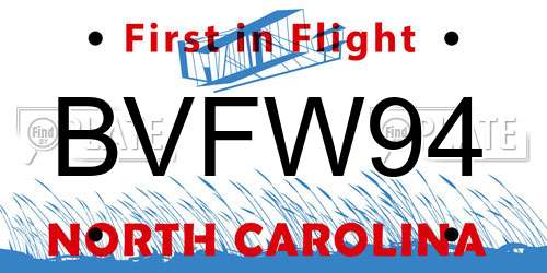 BVFW94 North Carolina License Plate