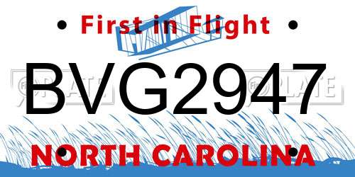 BVG2947 North Carolina License Plate