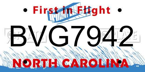 BVG7942 North Carolina License Plate