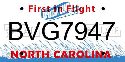 BVG7947 North Carolina License Plate