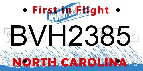 BVH2385 North Carolina License Plate