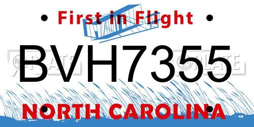 BVH7355 North Carolina License Plate