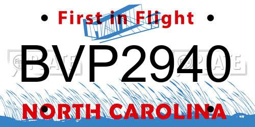 BVP2940 North Carolina License Plate