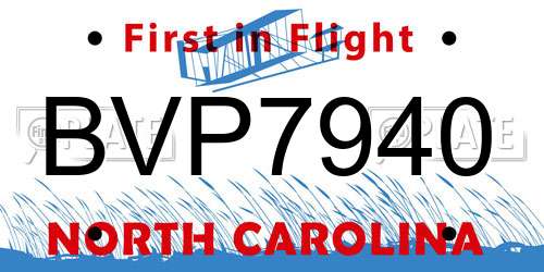 BVP7940 North Carolina License Plate