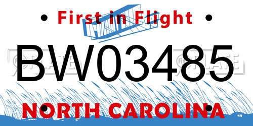 BW03485 North Carolina License Plate