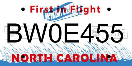 BW0E455 North Carolina License Plate