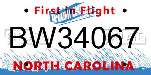 BW34067 North Carolina License Plate