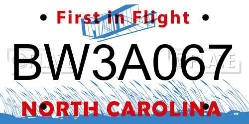BW3A067 North Carolina License Plate