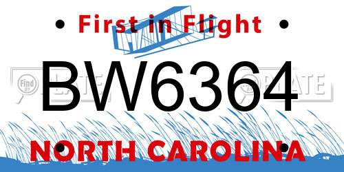 BW6364 North Carolina License Plate
