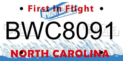 BWC8091 North Carolina License Plate