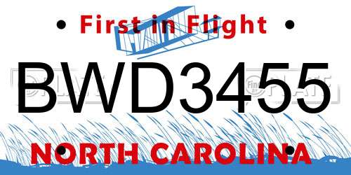 BWD3455 North Carolina License Plate